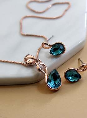 威妮华比拉精致耳钉水晶项链套装