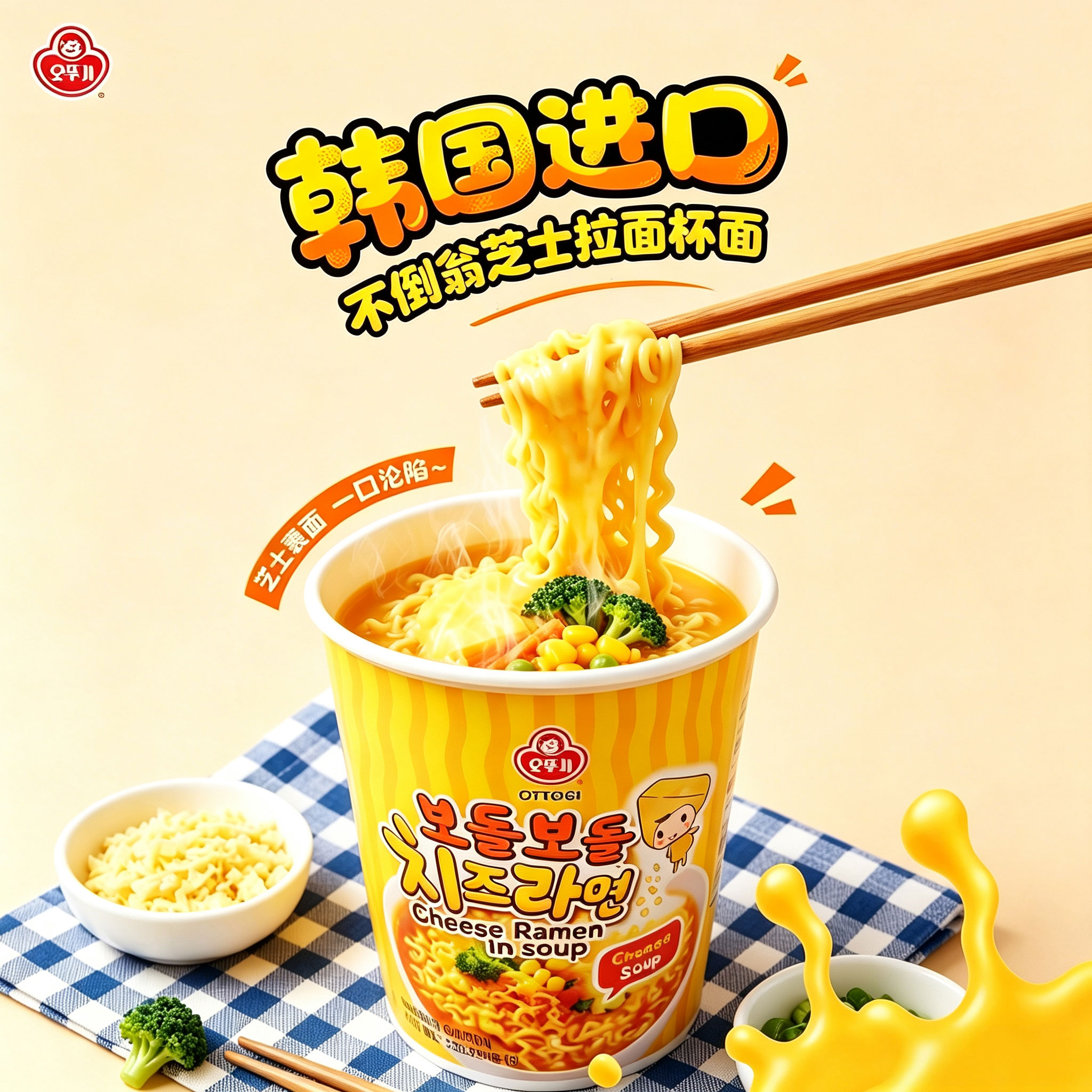 韩国OTTOGI不倒翁芝士拉面杯装泡面条方便面食奶酪宵夜速食碗进口图片