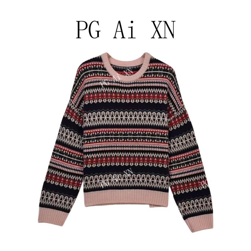 【大潘专属】PG Ai XN品归复古民族风费尔岛提花圆领毛衫PGXN3180