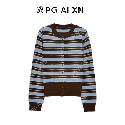 【甜甜粉丝专享】PG Ai XN/品归秋冬新品条纹绵羊毛开衫PGXN 2976
