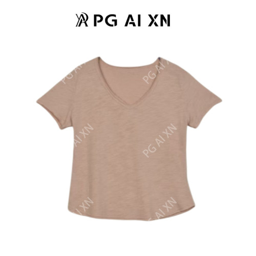 PG Ai XN/品归 V领水洗竹节棉卷边短袖T恤 PGXN 3115