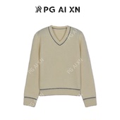 甜甜粉丝专享 品归100%绵羊毛撞色V领毛衫 PGXN 3043