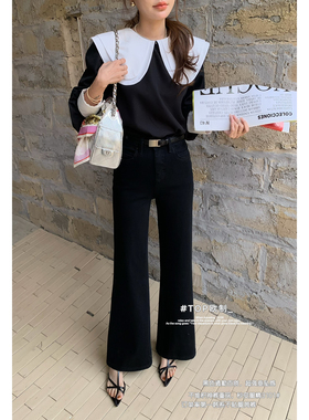 TOP 欧制-不堆积四面弹筒喇牛仔裤(配腰带)(5758延续款)3101黑色