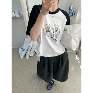 短袖 夏上新趣味工艺小狗印花插肩袖 T恤1222 STUDIO 奶思家NICE