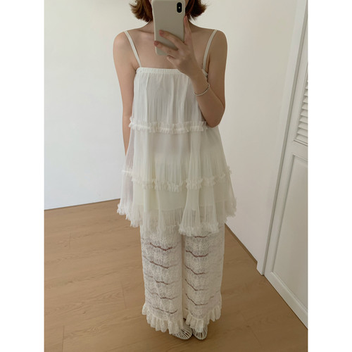 lower April（FA）-边网纱吊带连衣裙女夏小个子蛋糕裙小衫310067