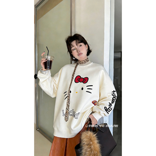 FISH 货卡通Kitty发泡印花内里复合摇粒绒宽松圆领卫衣25801