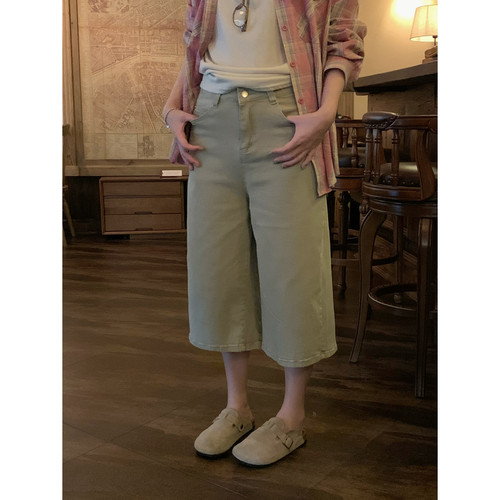 ower April（FA）-款时髦小A字直筒七分裤休闲中裤女牛仔裤180436