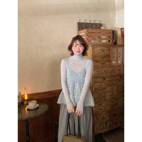 lower April（FA）-底衫女韩系叠穿长袖网纱上衣薄款打底衫180785