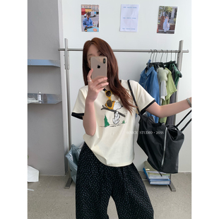 T恤L8815 夏上新撞色领卡通小狗印花史努比短袖 奶思家NICE STUDIO