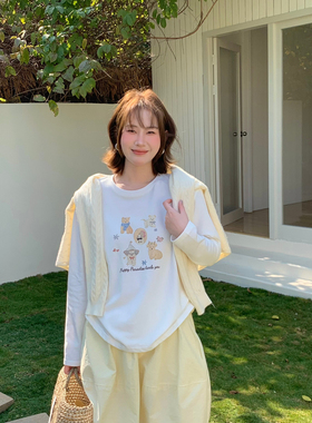 Flower & April-员韩系ins风可爱狗狗印花圆领磨毛长袖T恤170003