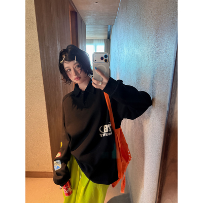 FISH YU -26年早春美式复古字母印花街头风宽松POLO衫26071