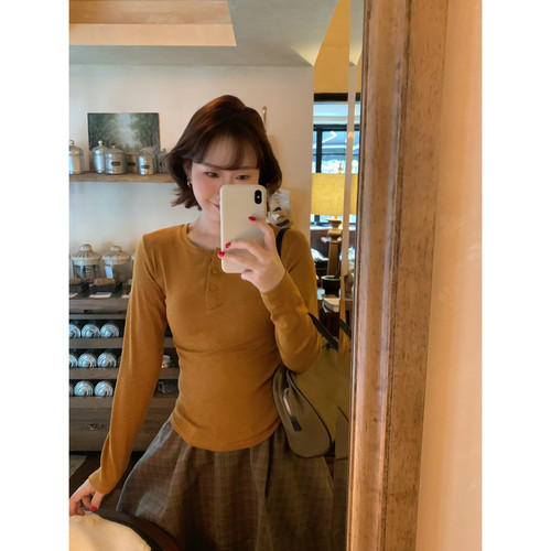 lower April（FA）-T恤女露锁骨上衣简约修身显瘦打长袖T恤180722