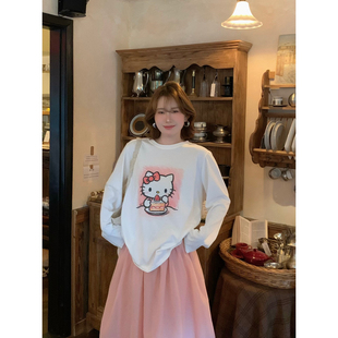 lower April（FA）-款宽松减龄甜美可爱风Kitty印花长袖T恤180551