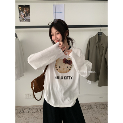 奶思家NICE STUDIO-上新休闲HELLOKITTY工艺撞色领长袖T恤R10119
