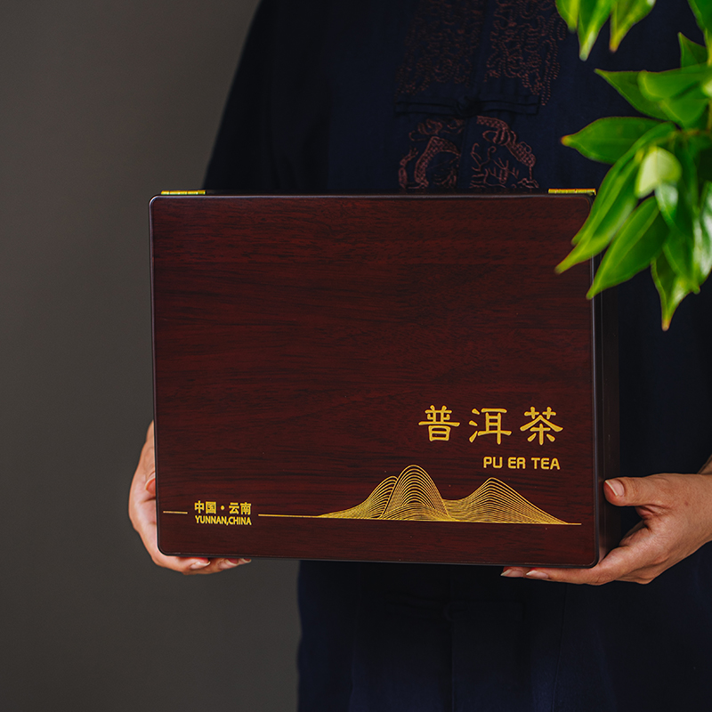 高档普洱茶包装盒200克木塑空盒357克茶饼收纳包装礼品盒现货定制
