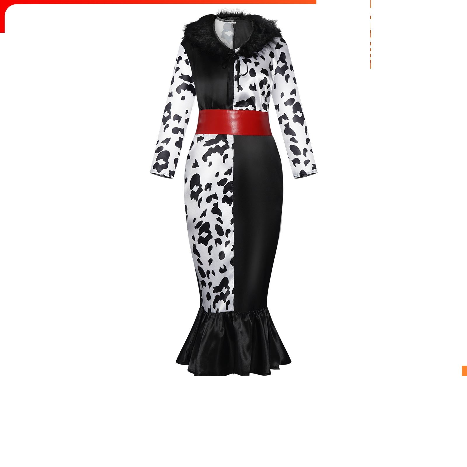 101忠狗cos黑白魔女库伊拉毛领连衣裙cosplay舞台表演服女装动漫