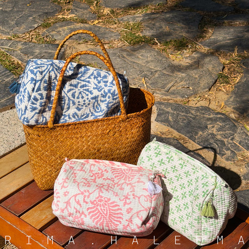 日系手工拓印绗线化妆包单肩斜挎