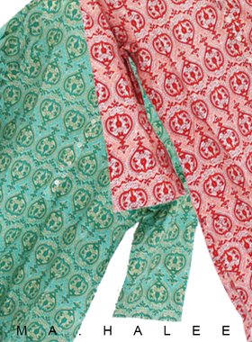 RIMA进口复古宽松印花纯棉七分半袖套头中长衫衬衫连衣裙春夏包邮