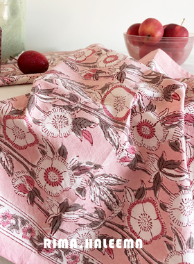 进口中古法式极繁手工印染植物花卉全棉餐巾餐布餐垫茶席桌垫手帕