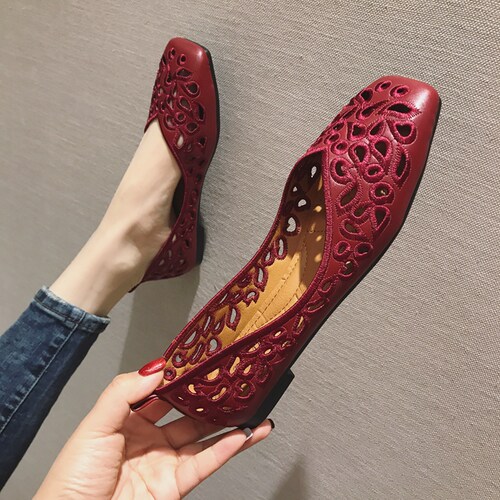 中式夏季时尚透气平底洞洞单鞋女