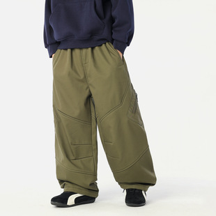 潮黑色军绿100 男孩加绒休闲长裤 宽松直筒裤 儿童阔腿裤 160 秋冬款