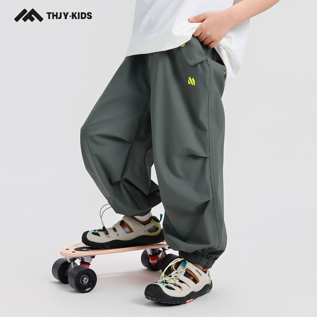 男童裤子防蚊裤26夏装新款儿童中大童男孩薄款运动休闲长裤墨绿色