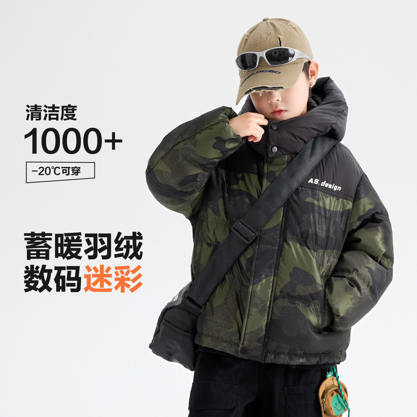 男童迷彩户外三防撞色面包羽绒服冬装新款儿童男孩抗寒鸭绒外套潮