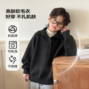 中大男童高领针织衫时尚韩版潮宝儿童半开领毛衣亲子装花灰黑色潮