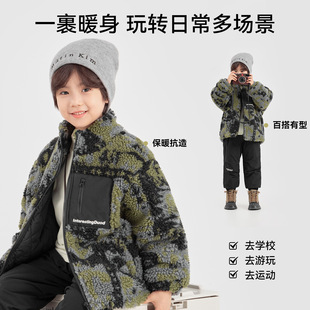 男童颗粒绒棉服外套秋冬款儿童棉衣男孩棉袄毛毛衣迷彩色110~160