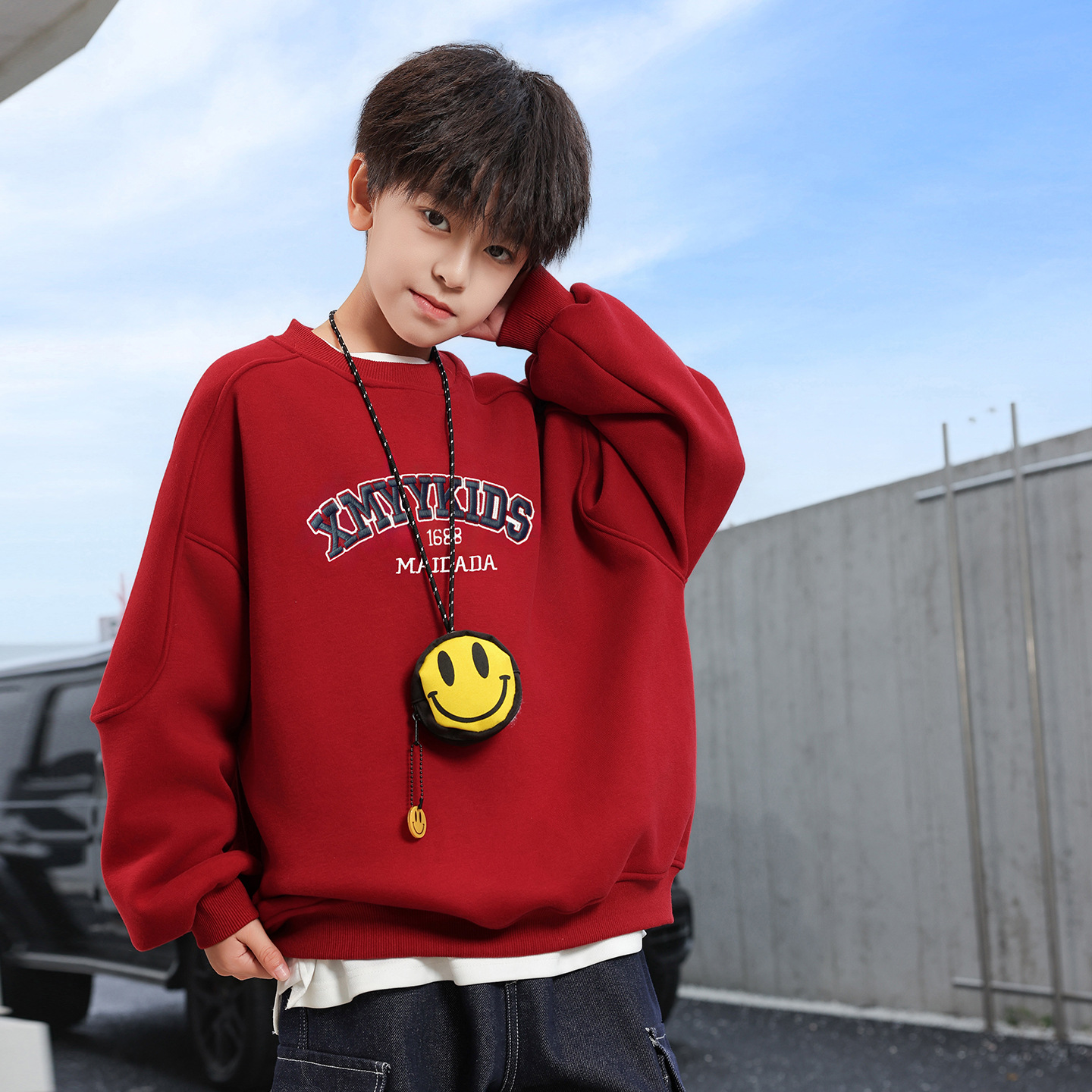 大男孩拜年服内搭上衣红色本命年