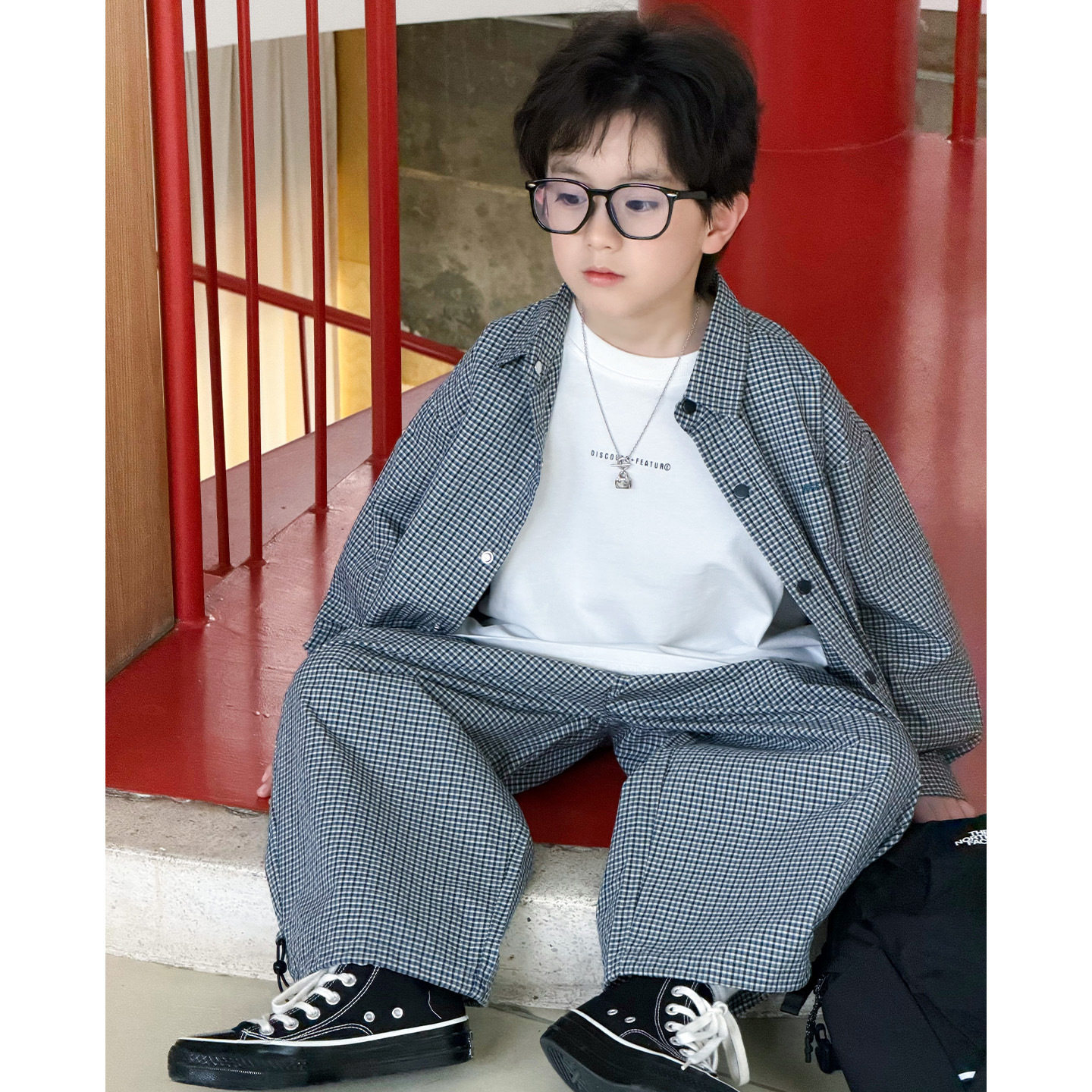 中大男童套装2026春新款韩版儿童长袖衬衫两件套休闲时尚100~160