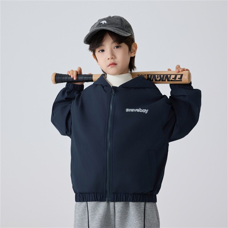 男童加绒连帽外套韩版洋气男孩双面夹克帽衫奥粒绒内里110~170潮