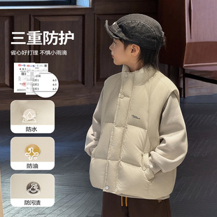 中大男童鸭绒马甲保暖外套立领休闲男孩白羽绒马夹上衣黑色暖灰色