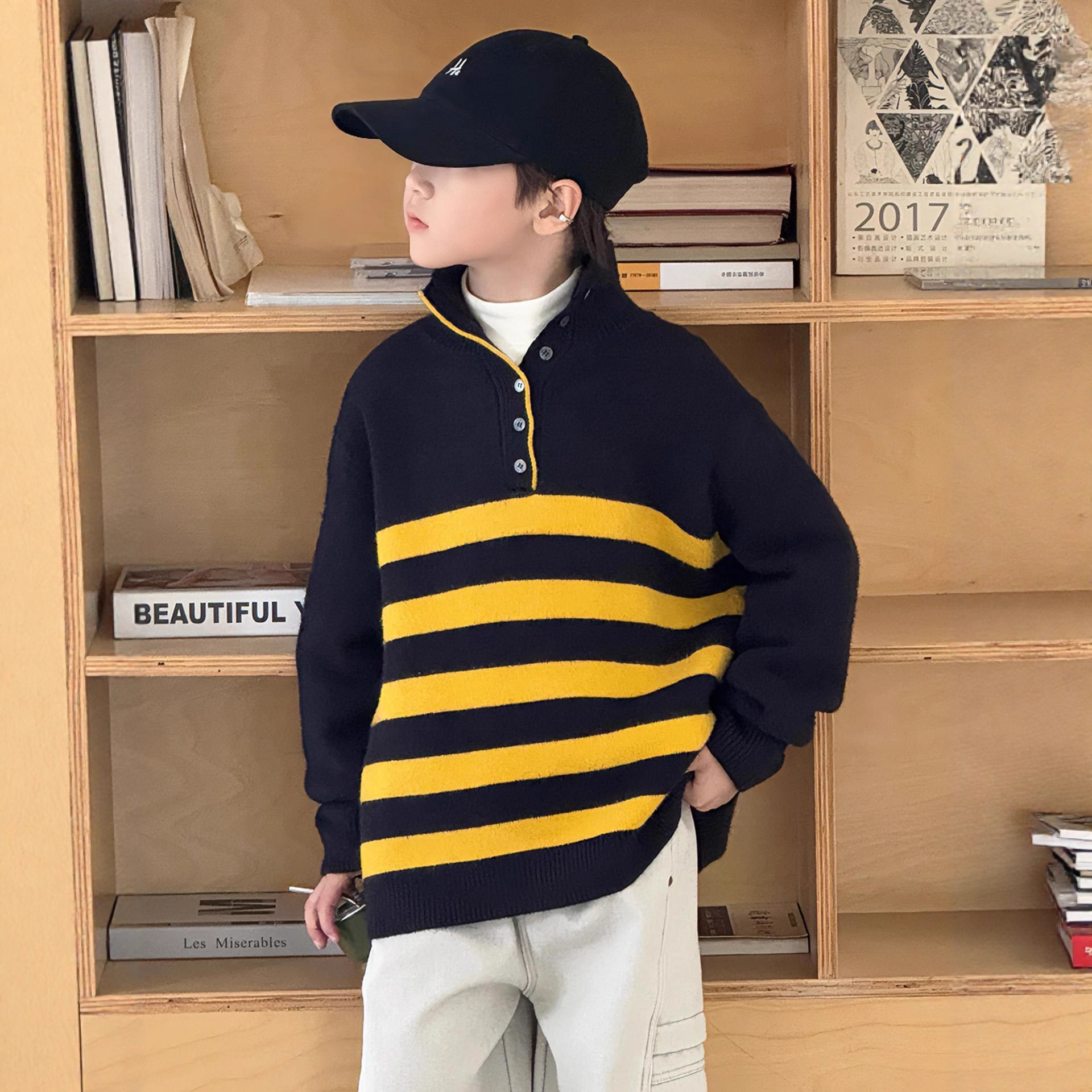 大男孩立领毛衣秋冬款儿童针织衫