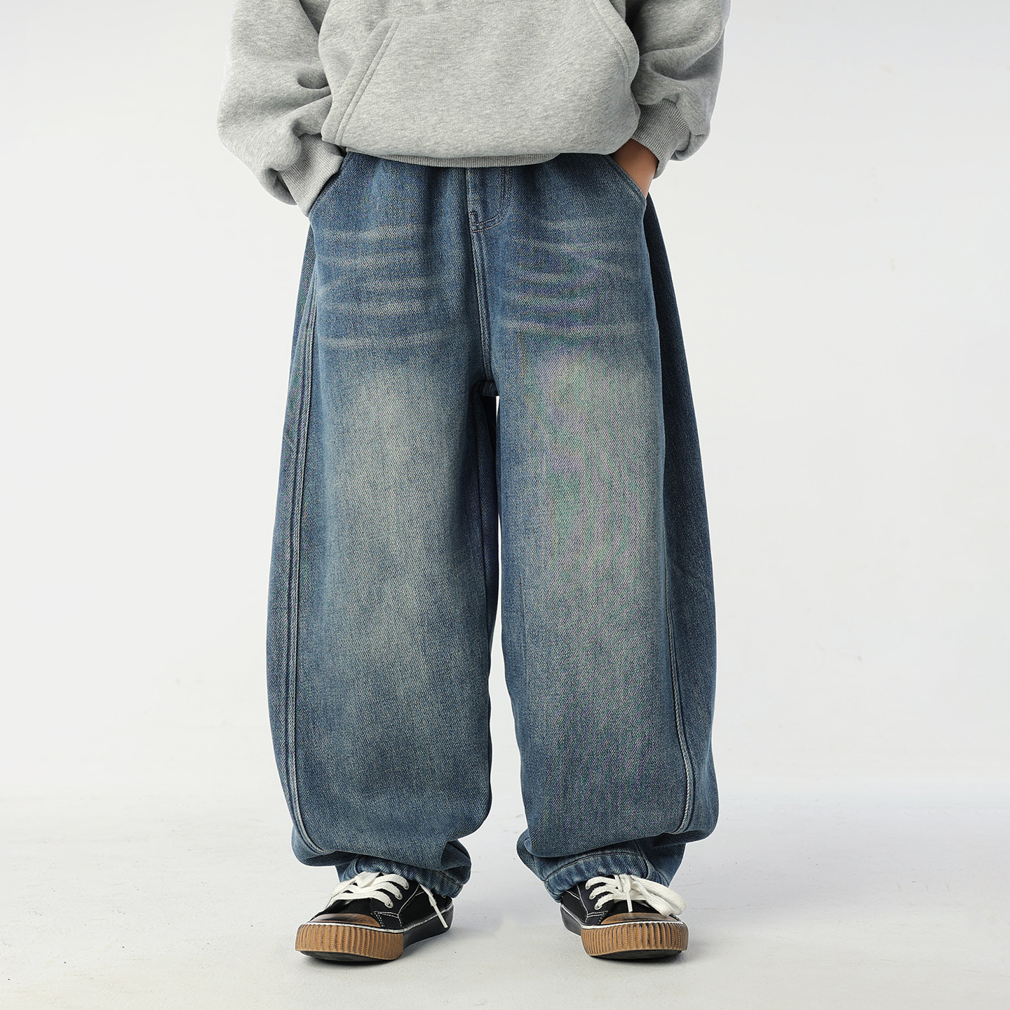 大男孩牛仔裤25冬儿童一体绒长裤