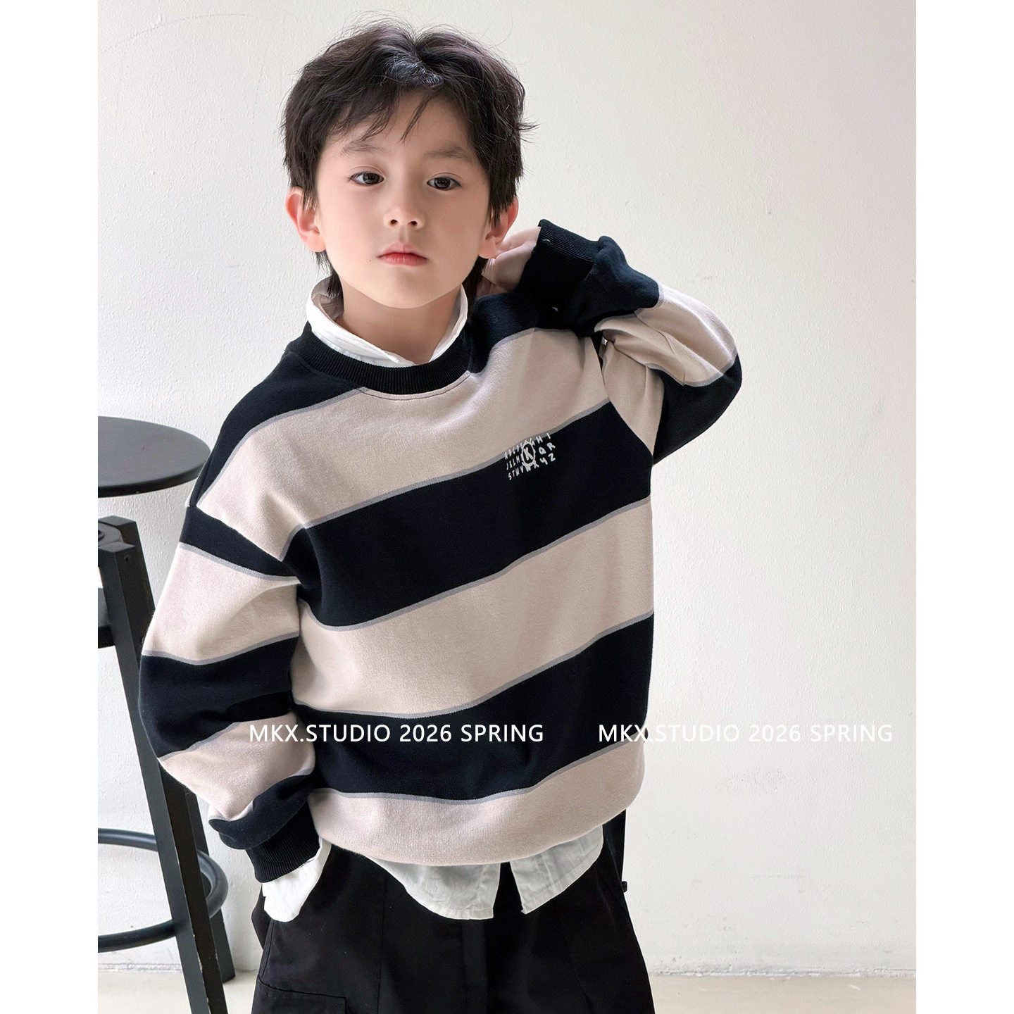 男童条纹卫衣春秋款2026新款中大童男孩韩版休闲上衣套头衫百搭潮