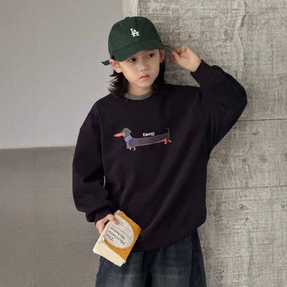 中大男童圆领加绒卫衣大儿童一体绒加厚上衣套头衫卡通休闲暗紫色