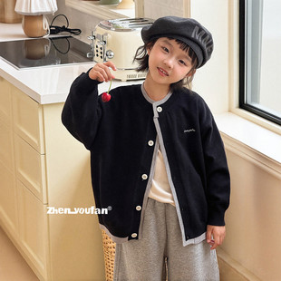 男童开衫毛衣25秋季新款儿童韩版针织上衣内搭时尚灰色黑110~170