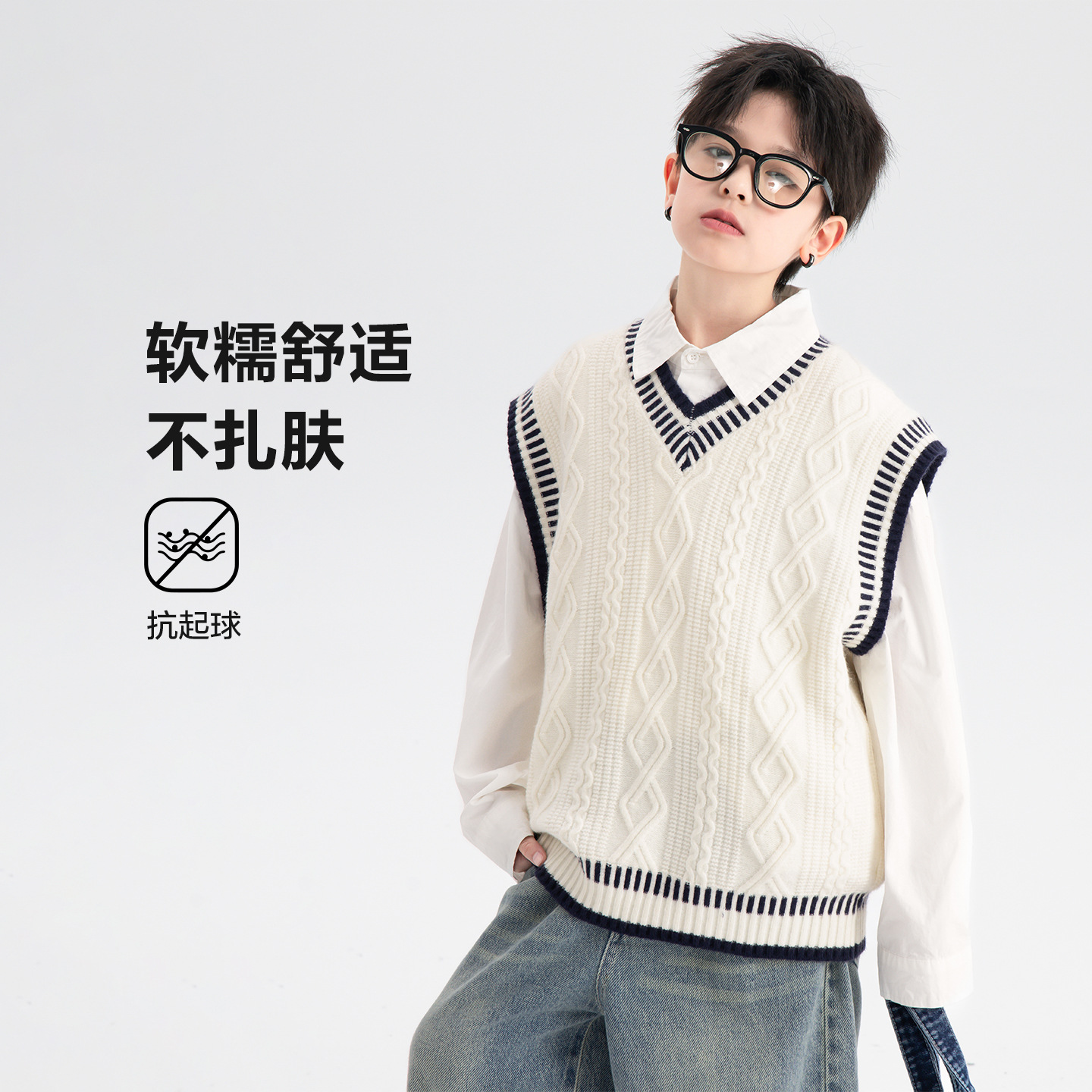男大童韩范V领背心毛衣25秋冬款