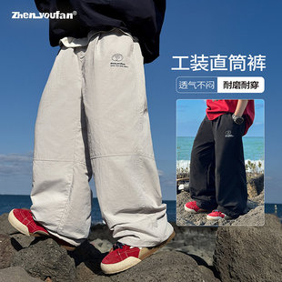 百搭黑色灰110 中大男童工装 韩版 拼接休闲儿童男孩直筒裤 170 长裤