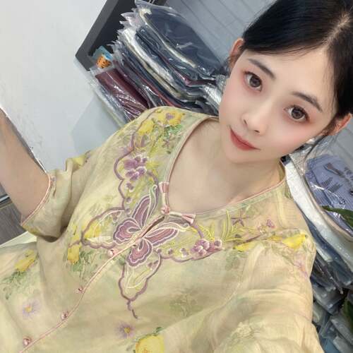 兜兜[苎麻上衣合集]高夏季新款苎麻短袖百搭衬衫女(V551-V600）