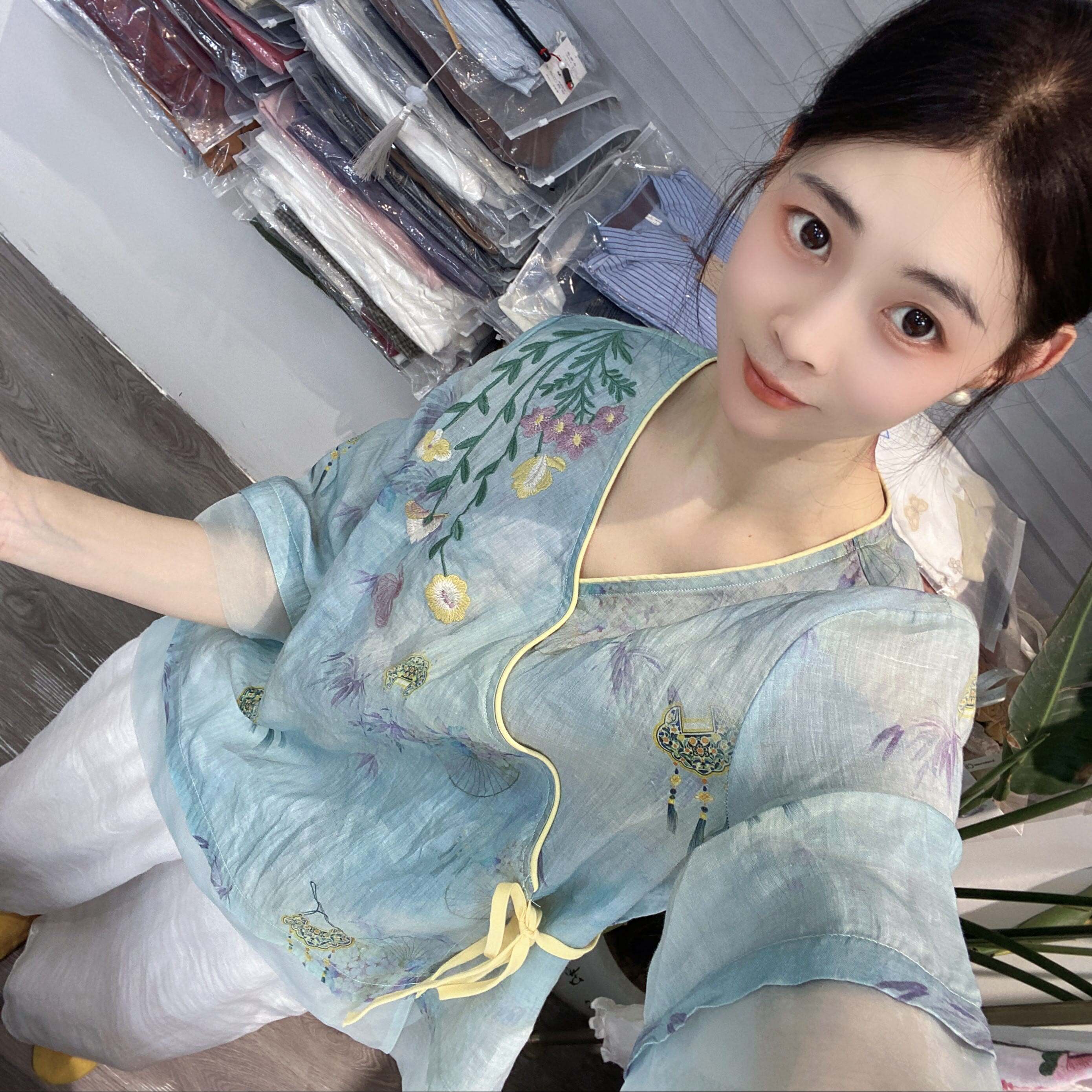 兜兜[苎麻上衣合集]高夏季新款苎麻短袖百搭衬衫女(C451-C500）