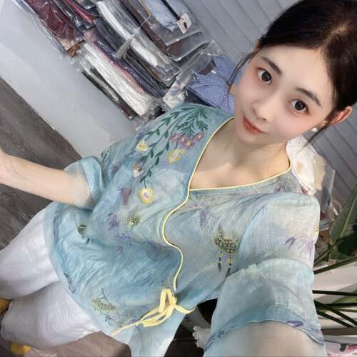 兜兜[苎麻上衣合集]高夏季新款苎麻短袖百搭衬衫女(C451-C500）