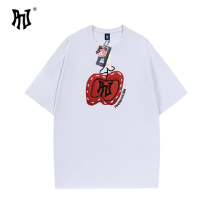 PNJ潮牌苹果印花短袖T恤男女款圆领宽松百搭休闲上衣