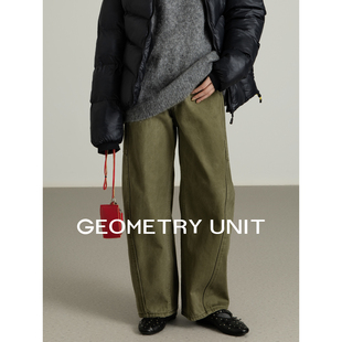 子女长裤 加绒保暖结构裤 秋冬绿色100棉高腰显瘦牛仔裤 几何单元