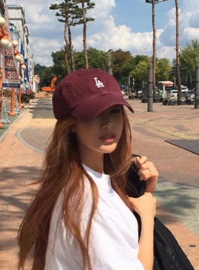 47brand软顶小标ny帽子la棒球帽遮阳帽女秋季酒红色鸭舌帽男潮