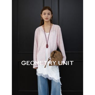 几何单元 百搭V领后开衩防晒上衣 纯色简约轻薄亚麻提花开衫