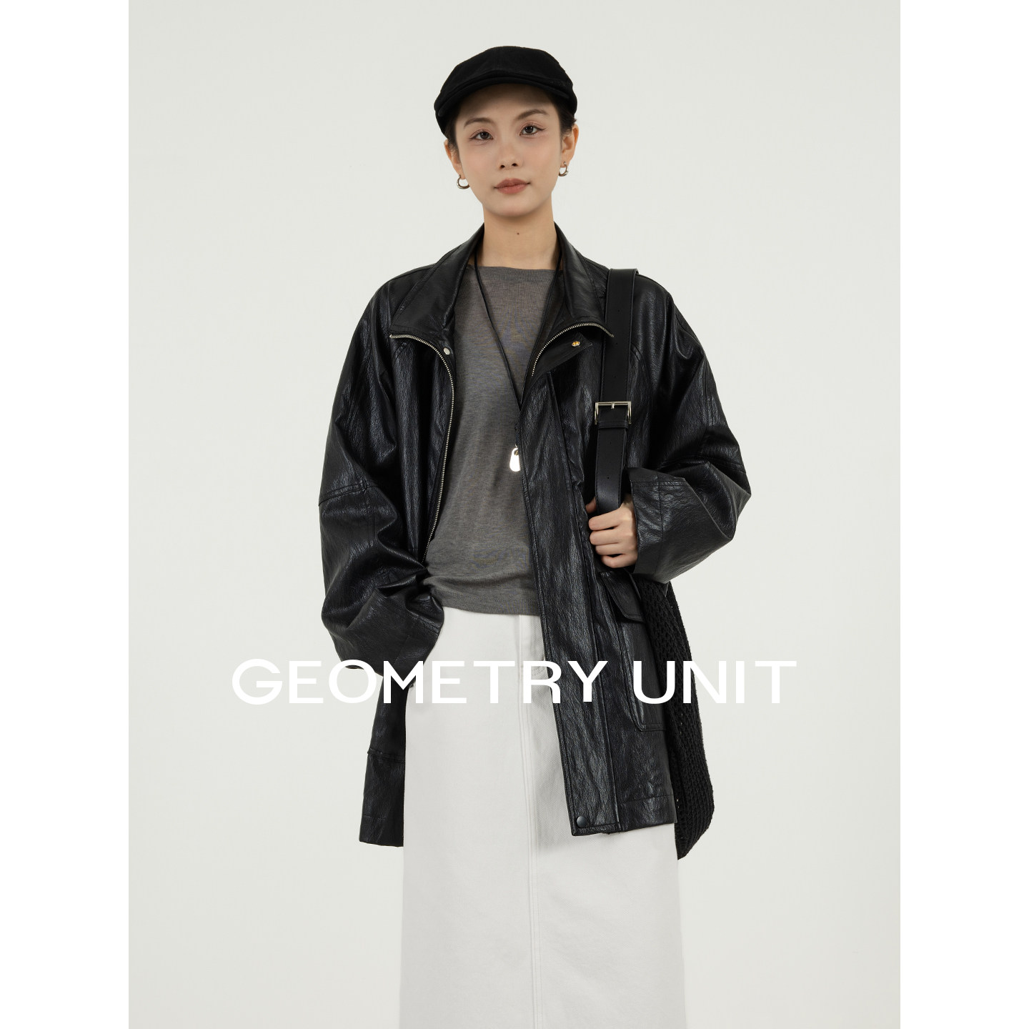 几何单元环保柔软PU皮外套秋冬中长款立领皮衣黑色收腰防风夹克女,女装/女士精品,皮衣,淘宝优惠券,粉丝福利购,淘宝优惠卷