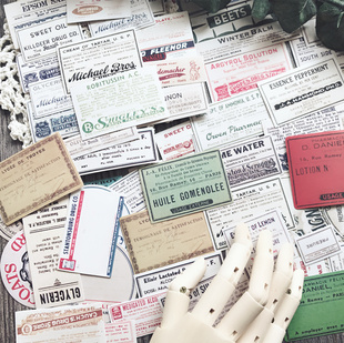 Tim Holtz风 复古标签贴纸 TN欧美素材 美式票据贴画 可书写 70枚