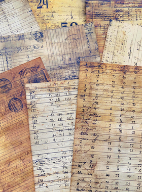 手工染纸 JunkJournal斑驳表格票据 手帐扎包美谷装饰背景素材纸